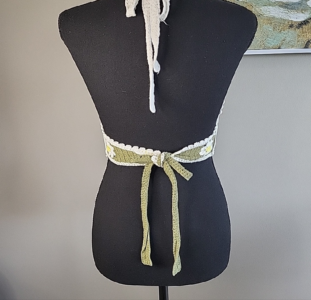 Olive Green Crochet Daisy Bralette Top‎ - Picture 3 of 6